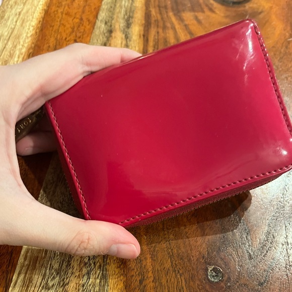 Tory Burch Patent Leather Zipped Coin Purse with Key Ring in Tomato Red - Picture 2 of 14
